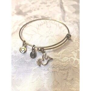 Brighton Slide Charm Bangle Bracelet Gold Tone Expandable Dove Heart Peace Bird